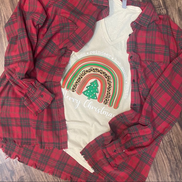 2X & 3X Red & Green Christmas Plaid Flannel / Shacket - Picture 3 of 10
